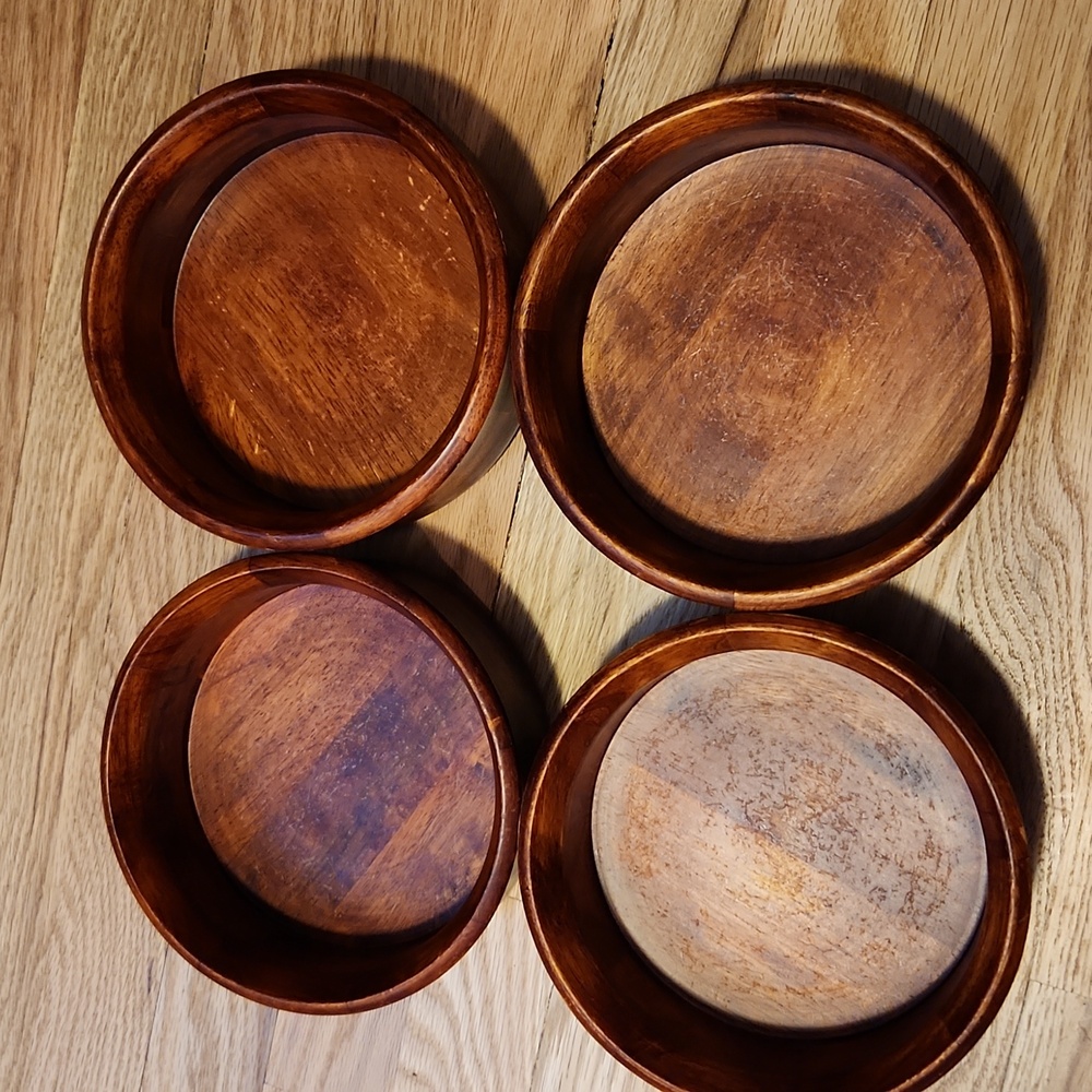Set Of 4 Wooden Bowls Probably Teak Wood Mid Century Modern Salad Fruit
